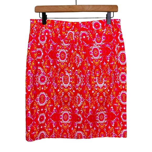 Jones New York NWT Orange Hot Pink Ikat Print Soft Denim Pencil Skirt - Picture 3 of 8